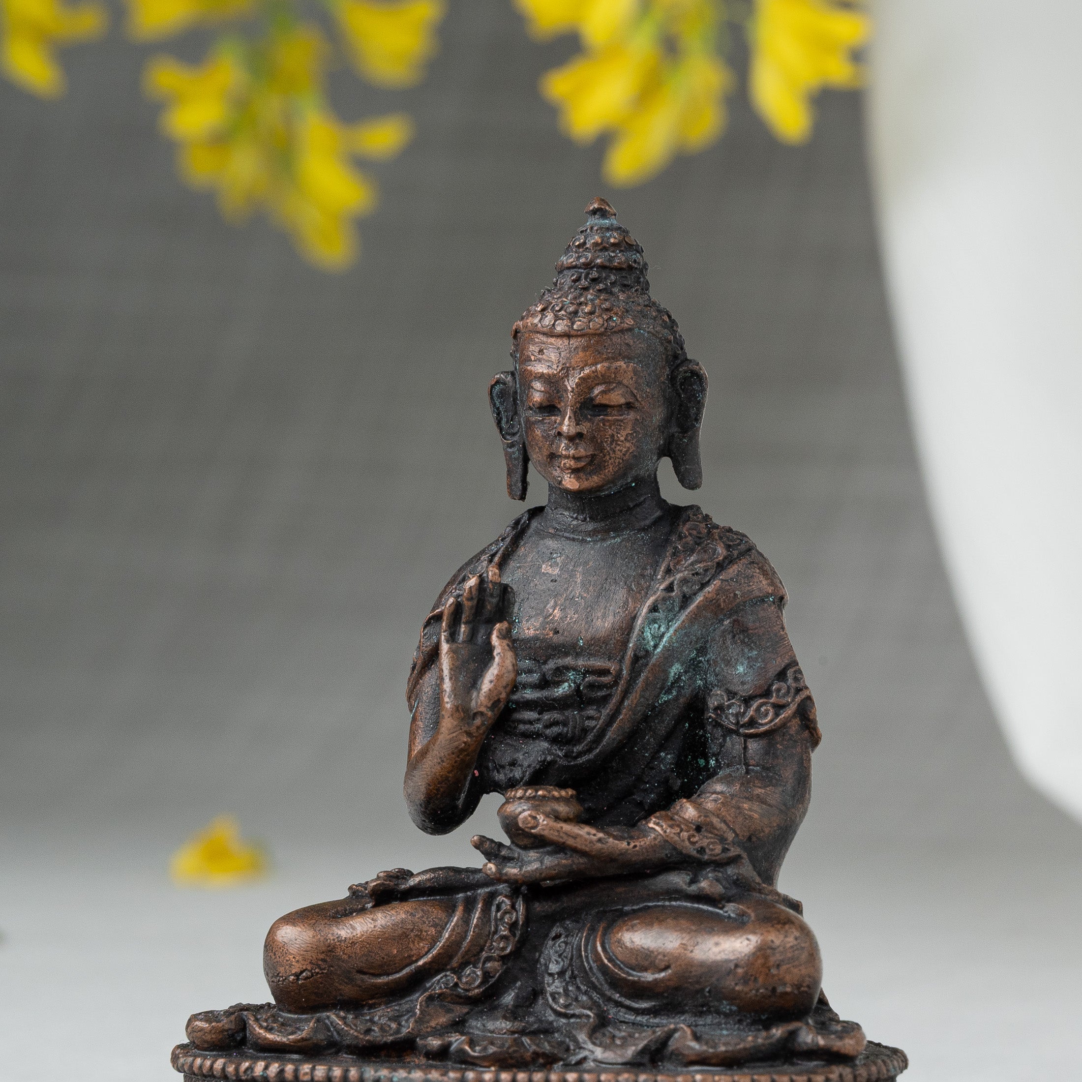 Close view of Abhaya Mudra Buddha statue