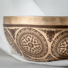Close-up shot of  Green Tara Thangka Design Singing Bowl
