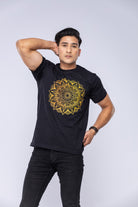 Man wearing black mandala t-shirt