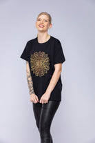 Woman wearing a mandala t-shirt