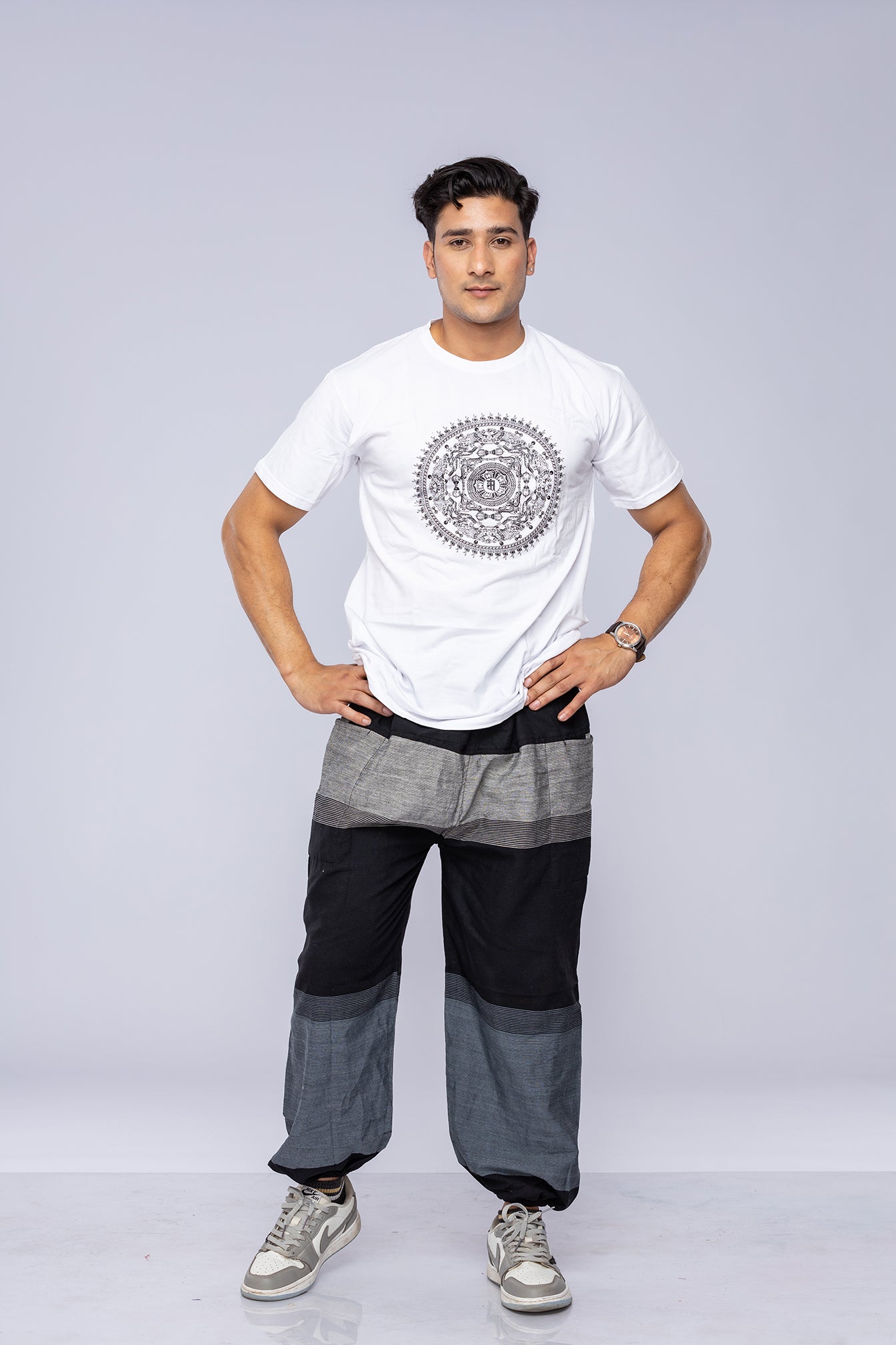 White mandala t-shirt on man