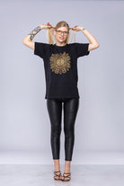 Woman wearing a mandala t-shirt