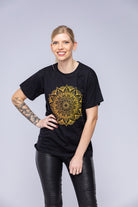 Woman wearing a mandala t-shirt