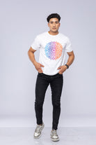 Colourful mandala t-shirt worn by man