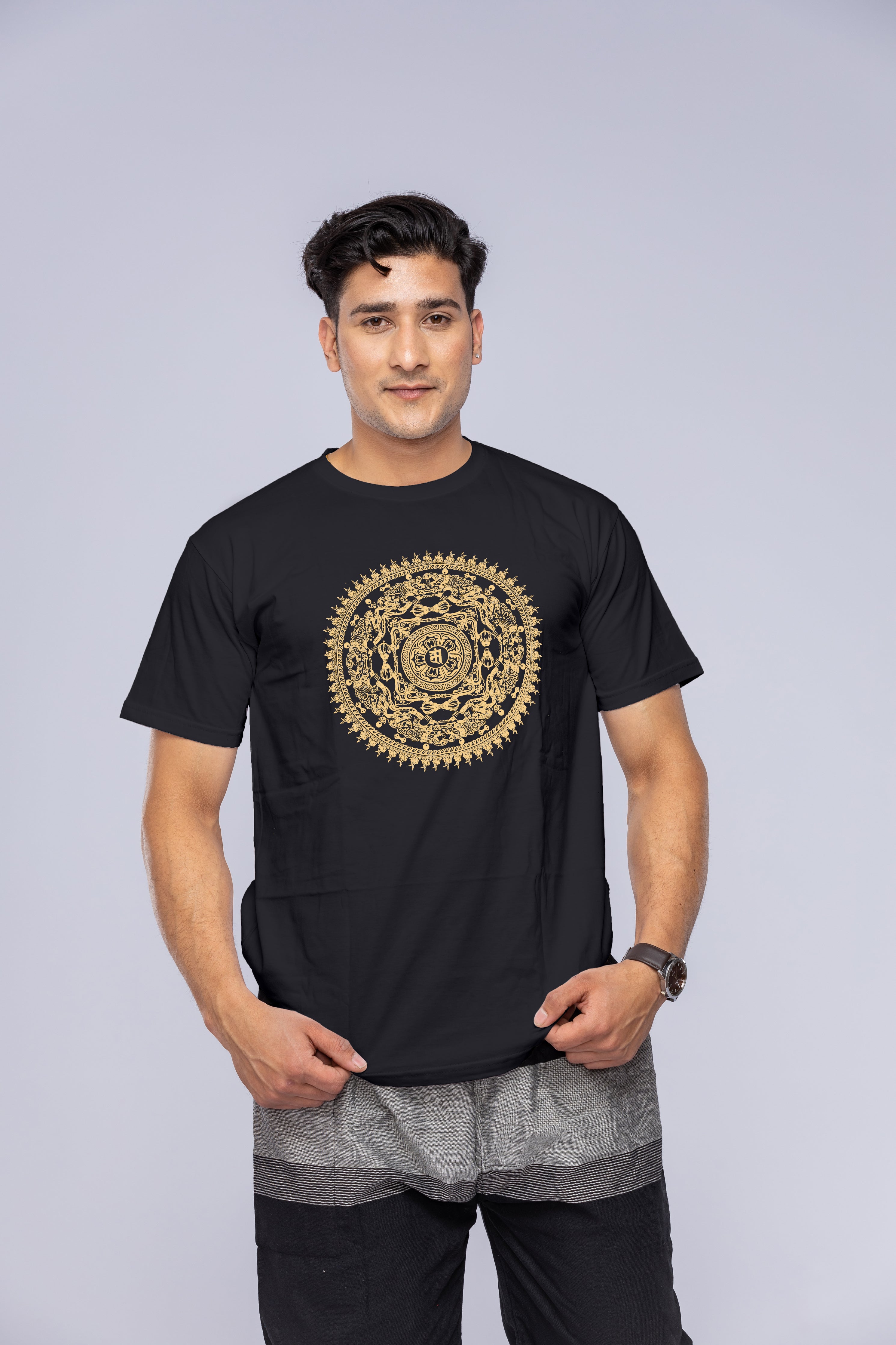 Black mandala t-shirt on man